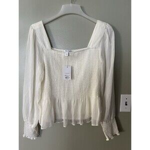 Nine West Womens Youth Smocked Ballon Sleeves Top Square Neck XXL NWT